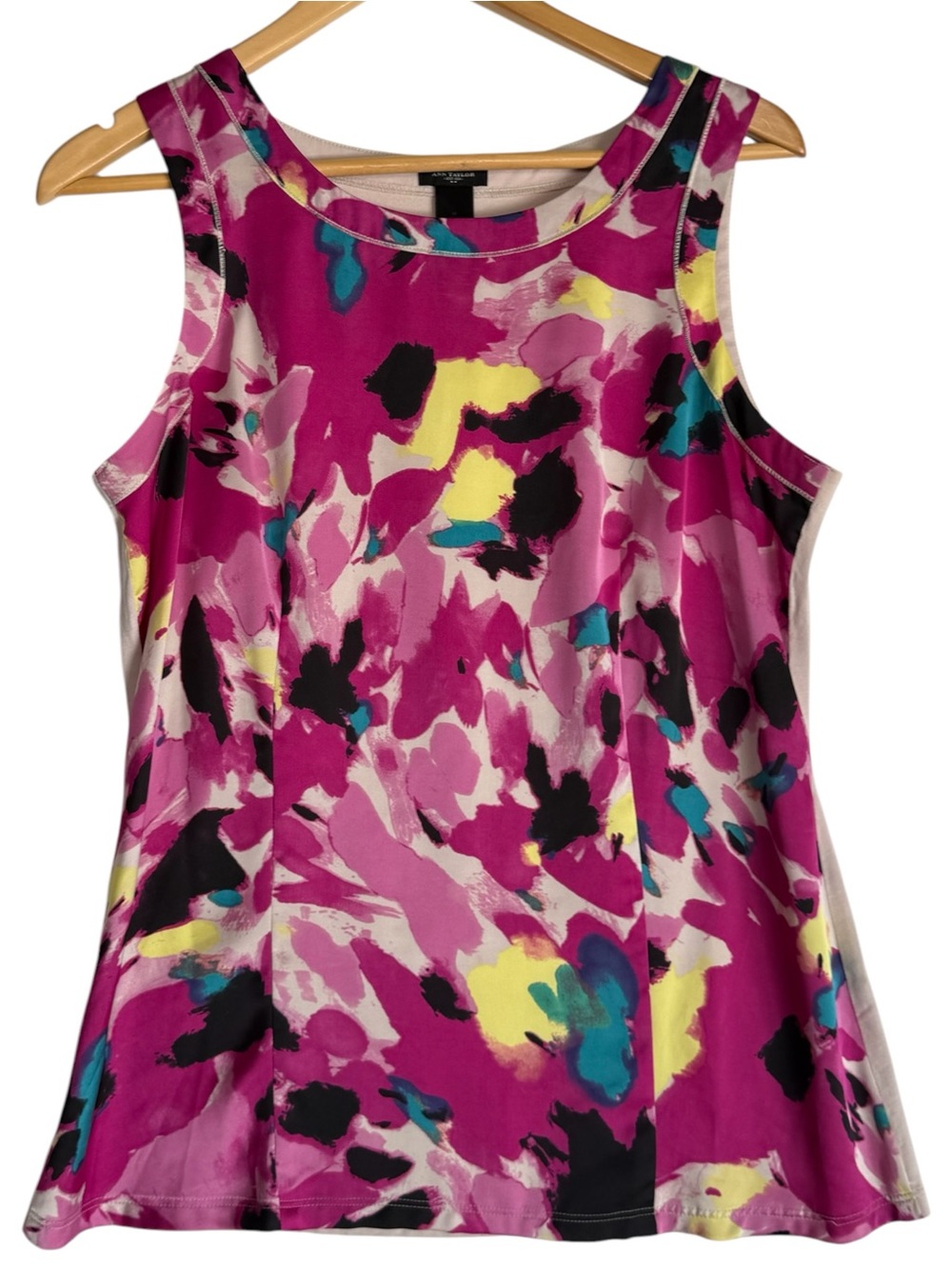 Ann Taylor sleeveless top pink & purple abstract watercolor floral print MEDIUM